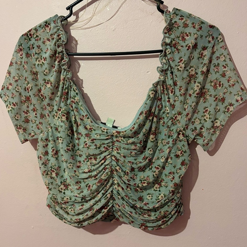 blue ruched cropped top